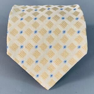 CORNELIANI Beige Light Blue Abstract Floral Silk Jacquard Tie